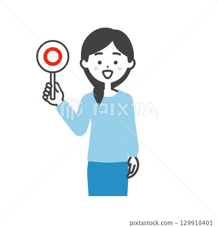 一位女士拿著正確答案卡的插圖 一位女士拿著正確答案卡的插圖 129918401