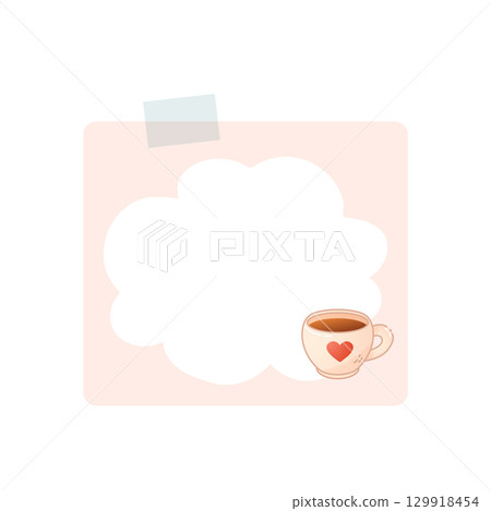 Tea cup note card with blank cloud shape Tea cup note card with blank cloud shape 129918454