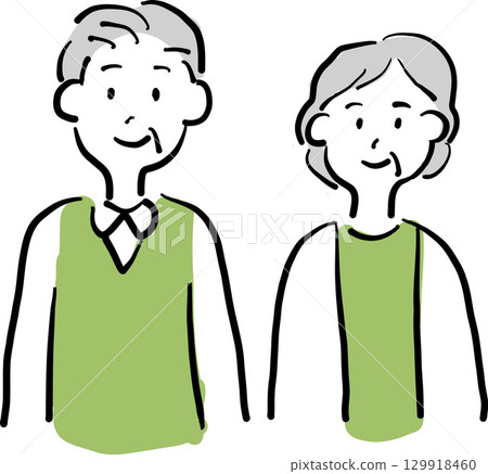 Illustration of a smiling elderly couple (senior men and women) 129918460