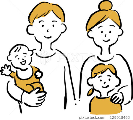 Smiling family illustration with two children Smiling family illustration with two children 129918463