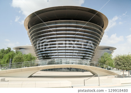 Dubai, UAE - September 30, 2024 A modern futuristic building on the Expo site. Editorial 129918480
