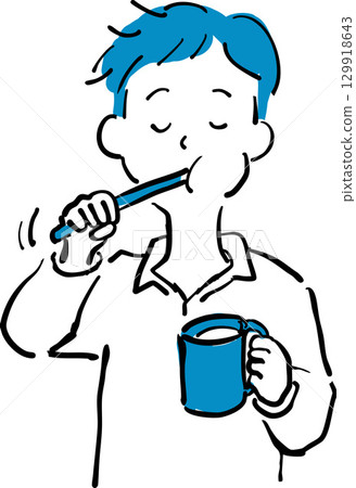 Illustration of a man brushing his teeth 129918643