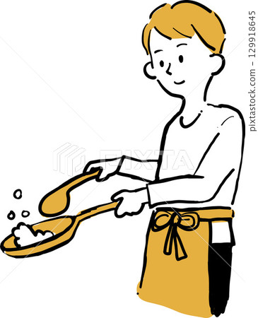 一個男人做飯的插圖 129918645