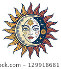 stylized half sun half moon face 129918681