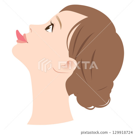 拉伸下巴下方的區域以消除雙下巴並伸出舌頭 129918724