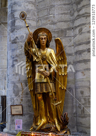 Statue of Saint Michael in the Roman Catholic Cathedral of St. Michael and St. Gudula in central Brussels, Belgium Statue of Saint Michael in the Roman Catholic Cathedral of St. Michael and St. Gudula in central Brussels, Belgium 129918773