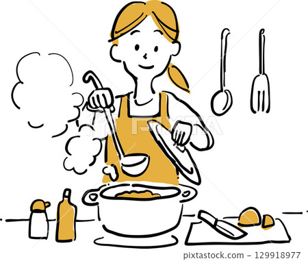 婦女烹調的例證 129918977