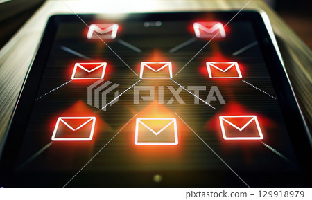 Digital cloud of data and icons of messages, mail, abstract background 129918979