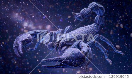 Scorpio zodiac sign, cosmic image of a shining celestial scorpion against the backdrop of sparkling stars and mystical night sky 129919045