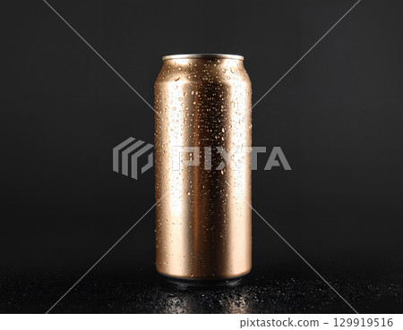 water drops on aluminium can on a dark background 129919516