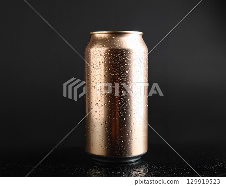 water drops on aluminium can on a dark background 129919523