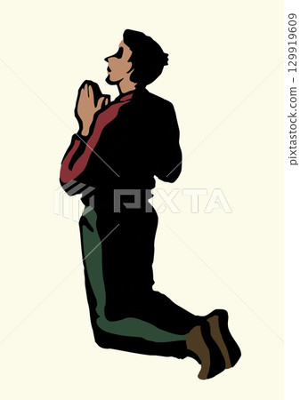 Vector drawing. Adult praying man Vector drawing. Adult praying man 129919609