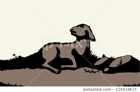 Vector drawing. The sheep got lost in the field 129919615