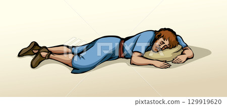 Vector drawing. Ancient sleeping man 129919620