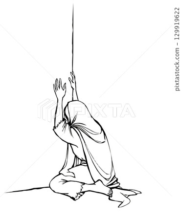 Vector drawing. Woman crying at the wall Vector drawing. Woman crying at the wall 129919622