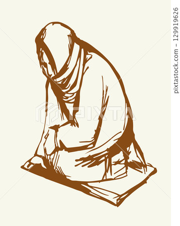 Vector Drawing. Girl askng for Alms 129919626