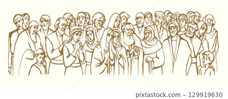 Vector drawing.Big crowd of people 129919630