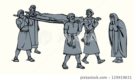 Vector drawing. Funeral of the man Vector drawing. Funeral of the man 129919631