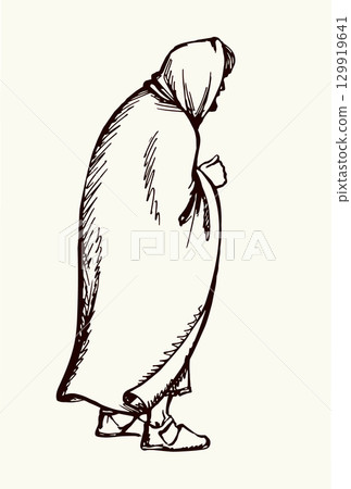 Vector drawing. Ancient man. Side view Vector drawing. Ancient man. Side view 129919641