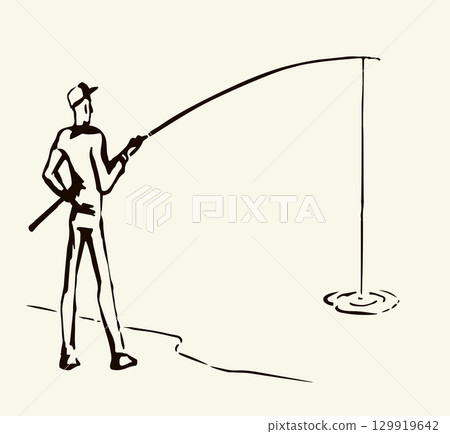 Vector drawing. Man catching fish Vector drawing. Man catching fish 129919642