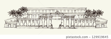 Vector Drawing. Ancient Egyptian Palace 129919645