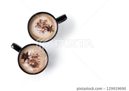 Chai Latte in Black Mug with cinnamon and star anise Chai Latte in Black Mug with cinnamon and star anise 129919690