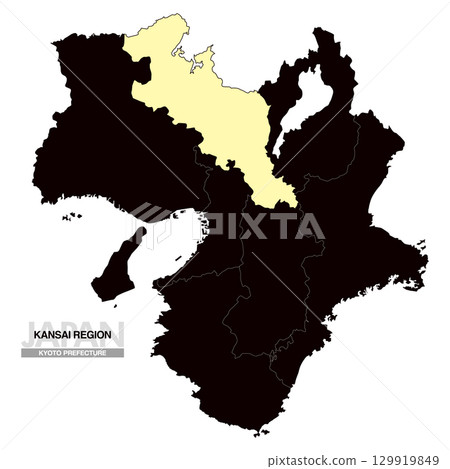 Map of Japan Kansai Region Kyoto Prefecture with prefectural borders 03 129919849