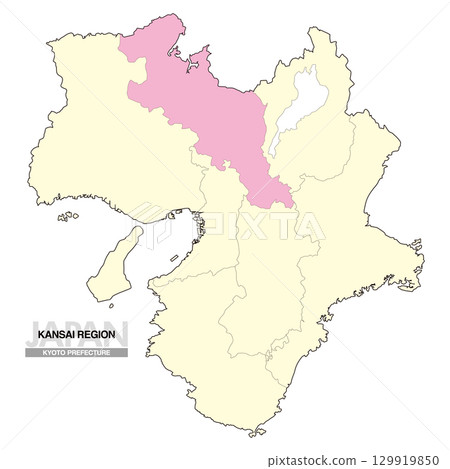 Map of Japan Kansai Region Kyoto Prefecture with prefectural borders 02 129919850