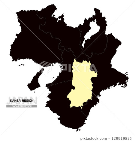 日本關西地區奈良縣地圖(含縣界 03) 日本關西地區奈良縣地圖(含縣界 03) 129919855