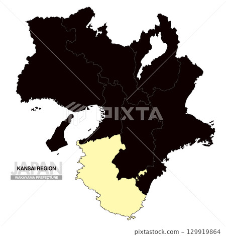 Map of Japan Kansai Region Wakayama Prefecture with prefectural borders 03 129919864