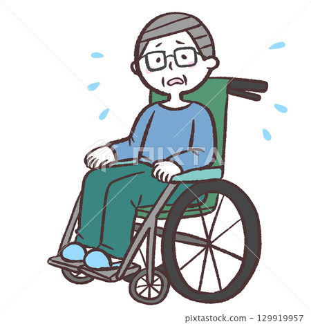 Illustration of a senior man in a wheelchair in trouble 129919957