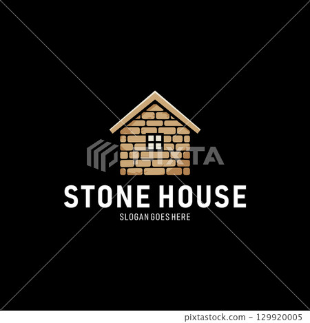 Stone house logo vector icon illustration on dark background Stone house logo vector icon illustration on dark background 129920005