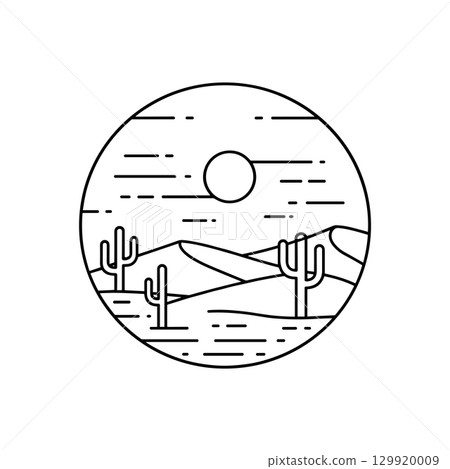 Desert line art logo icon template vector illustration. Oasis Sahara design on white background Desert line art logo icon template vector illustration. Oasis Sahara design on white background 129920009