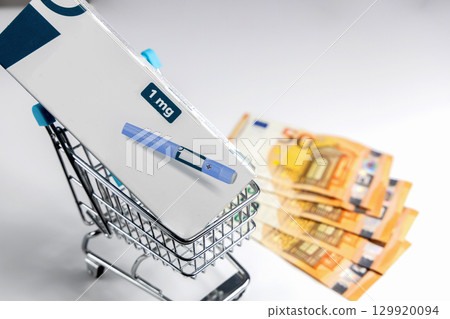 Ozempic in shopping cart with euro currency Ozempic in shopping cart with euro currency 129920094