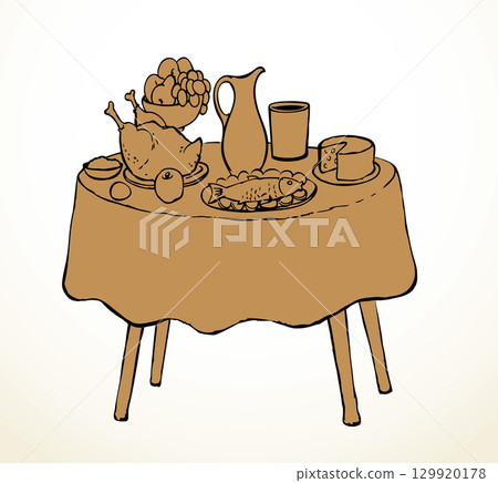 Vector drawing. Tasty feast food 129920178