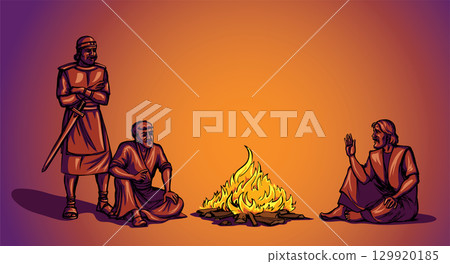 Vector drawing. Man sitting on the ground 129920185