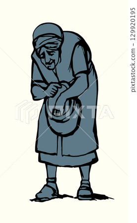 Vector illustration. People collecting manna in the desert. 129920195
