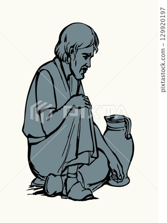 Vector illustration. A man is sitting on the ground Vector illustration. A man is sitting on the ground 129920197