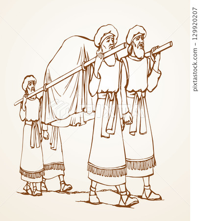 Vector drawing. Priests with an ark 129920207