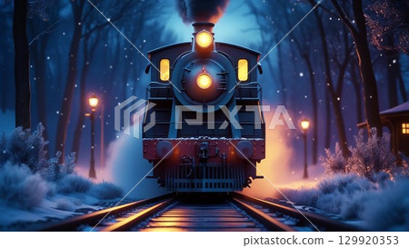 A steam locomotive running through a mysterious world 129920353