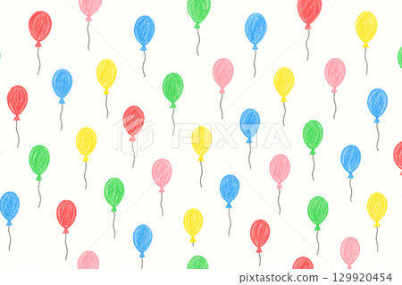 Crayon hand drawn balloons seamless pattern background Crayon hand drawn balloons seamless pattern background 129920454
