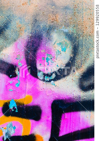 Vibrant Graffiti Texture in Neon Pink, Blue, Yellow with 80s Urban Flair Vibrant Graffiti Texture in Neon Pink, Blue, Yellow with 80s Urban Flair 129920558