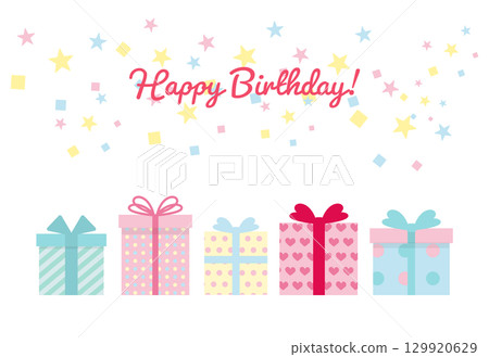 帶有生日禮物插圖的生日卡 帶有生日禮物插圖的生日卡 129920629