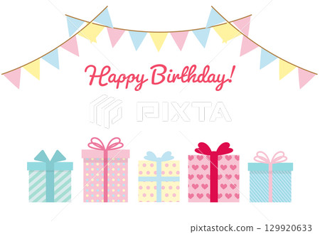 帶有生日禮物插圖的生日卡 帶有生日禮物插圖的生日卡 129920633
