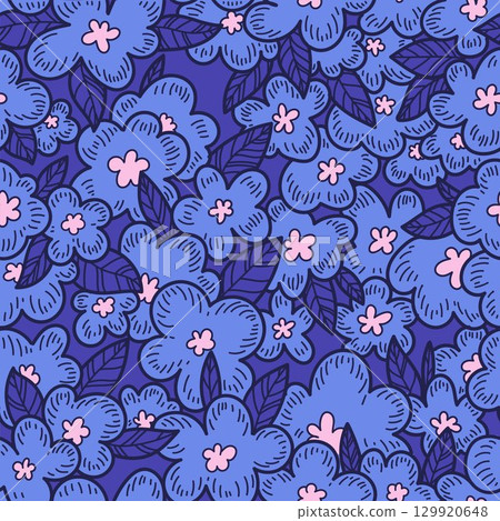 Night flowers drawn with a line in a seamless vector pattern. Design for decoration, wall decor, wallpaper, cover, banner, poster, card. Night flowers drawn with a line in a seamless vector pattern. Design for decoration, wall decor, wallpaper, cover, banner, poster, card. 129920648