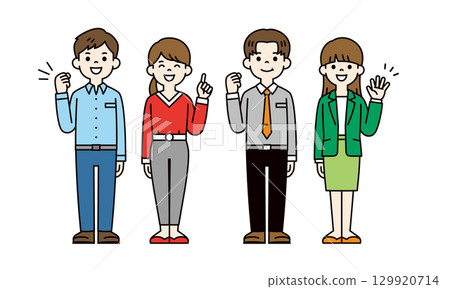 Full-body illustration set of young energetic male and female employees_Vector_Color 129920714