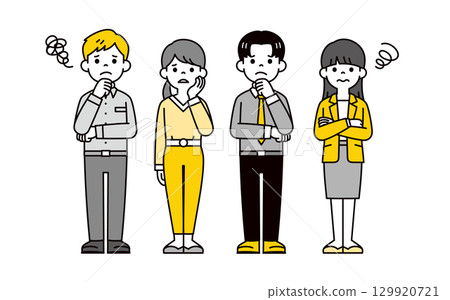 滿臉困擾的男性和女性員工全身插圖集_向量 滿臉困擾的男性和女性員工全身插圖集_向量 129920721