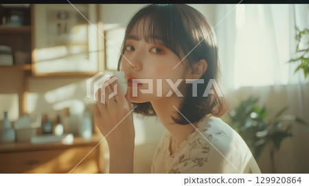 一名年輕女子的臉 129920864