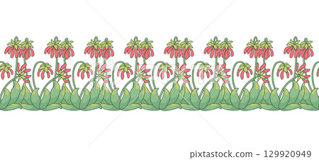 Stripe pattern with line art canary islands flowers Parror Beaks. Floral seamless border with hand drawn millefleur style botanicals 129920949
