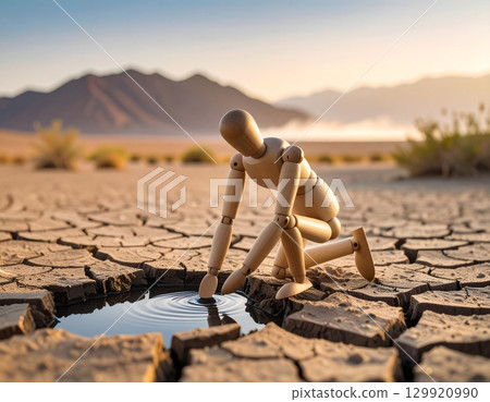 A doll grasping for the last bit of water at the end of its thirst 129920990
